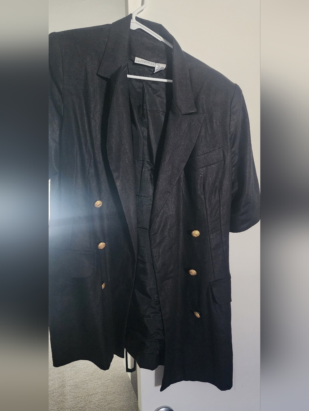 Classic Black Double-Breasted Blazer with Gold Buttons